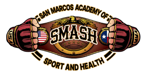 The S.M.A.S.H (San Marcos Academy of Sport and Health) logo